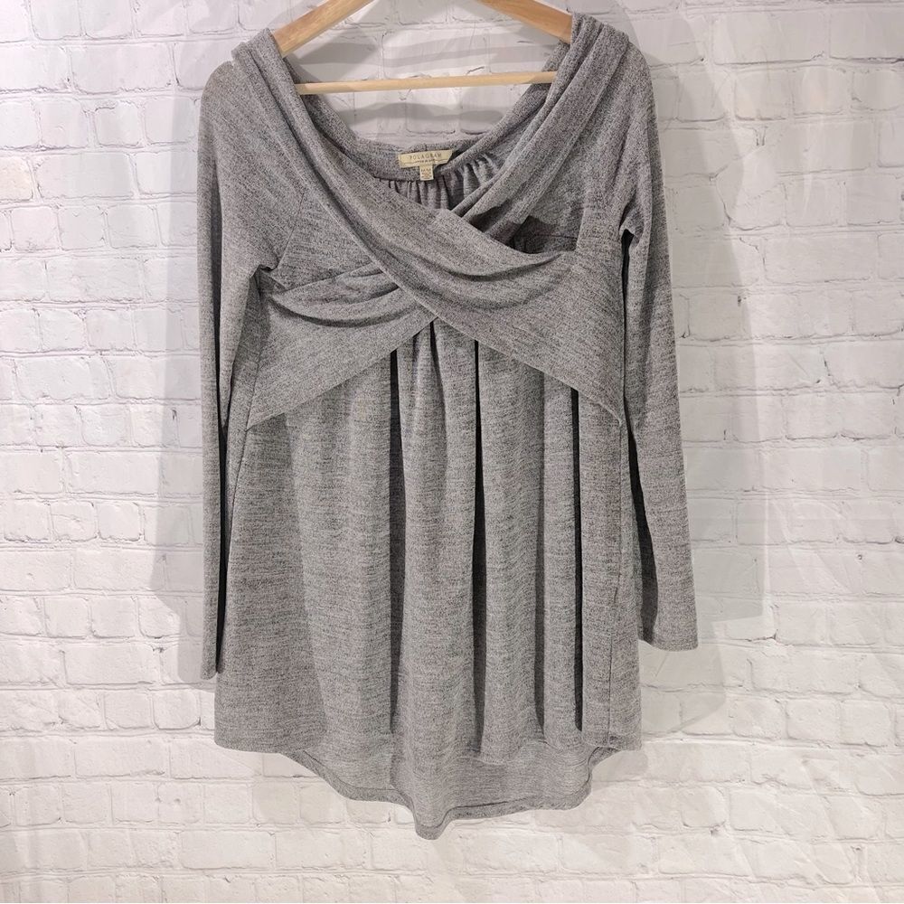 Polagram Heathered Gray Crossover Knit Top M